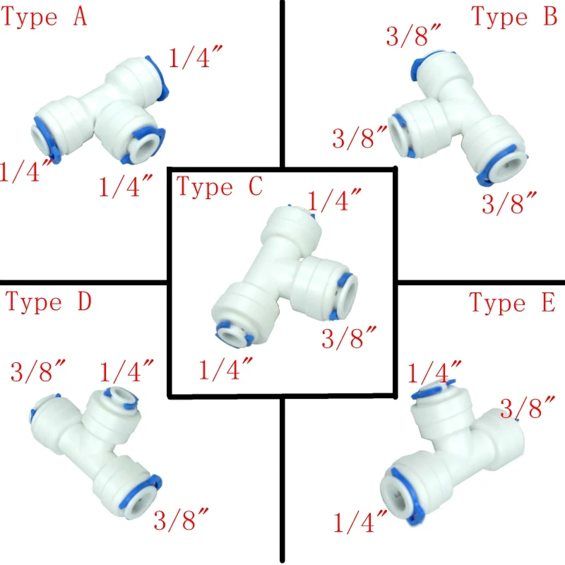 

1Pcs Equal Or Reducing T Quick Connector Tee Fitting RO Water Purifier Reverse Osmosis Aquarium System Connector Fitting