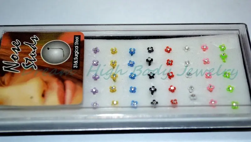 UV Acrylic Nose Rings Screw Mixed Color 40pcs/box Cross logo Gem Stone Free Shpping Stud Piercing | Украшения и аксессуары
