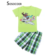 SOSOCOER/комплекты одежды для маленьких мальчиков г. летняя одежда для мальчиков с героями мультфильмов футболка с собачками и шорты в клетку комплект детской одежды из 2 предметов