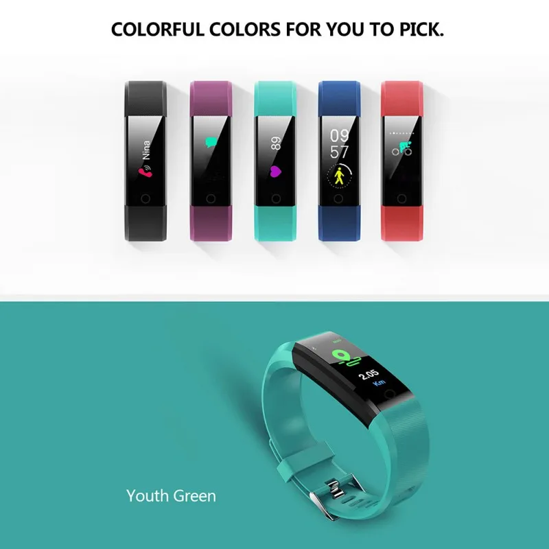 

Men 115PLUS Smart Bracelet Heart Rate Blood Pressure Monitoring Motion Analysis USB Charging Two-way Anti-lost Smart Bracelet