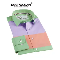Deepocean модные Для мужчин рубашки умный повседневная хлопковая Футболка Для мужчин одежда брендовая одежда Hombres CamisasDDX66522L