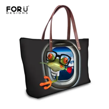 

FORUDESIGNS Women Shoulder Bag Black Print Frog Handbag Female Daily Use Single Shoulder Bag Casual Tote Bags Blosas Feminina