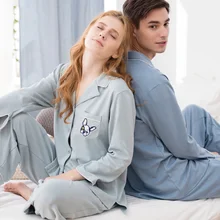 Стиль пижамный комплект для женщин из чистого хлопка Милая Пижама с рисунком для женщин с длинными рукавами с отложным воротником, женская зимняя домашняя одежда