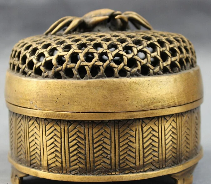 

JP S0114 Chinese Bronze Wealth Crab Statue Tibet Buddhist Net Box Incense Burner Censer