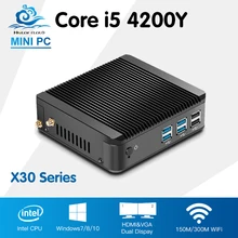 Intel Core i5 4200Y Мини-ПК безвентиляторный Окна 10 офис настольный компьютер Intel HD Графика 4200 Barebone HTPC мини-компьютер
