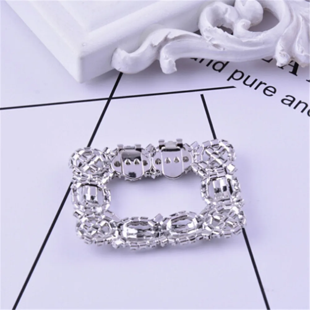 2Styles Fashion Square Bowknot Shape Clips For Shoe Decorations Rhinestone Shoes Buckle Elegant Silver Shoe For Women Girl