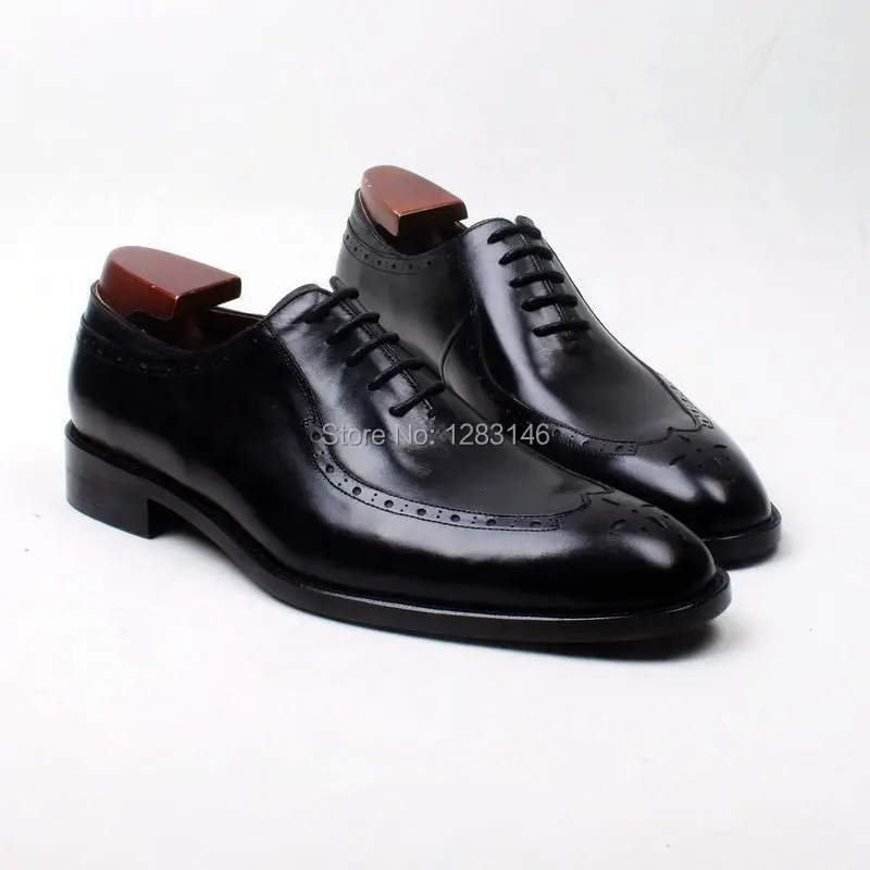 

obbilly Handmade Brogues Genuine Leather Upper/outsole/Insole Black Color Cement Craft Square toe Medallion Oxford Shoe No.ox586