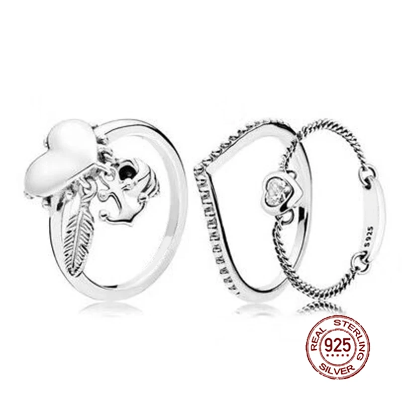 

2018 NEW 100% 925 Sterling Silver Ring Love Heart Spiritual Symbols Stacked Ring Wedding Fashion Women DIY Gift Jewelry