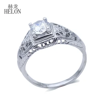 

HELON Real 925 Sterling Silver Genuine Cubic Zircon Anniversary Wedding Ring For Women Solitaire Party Brand Fine Jewelry Gift