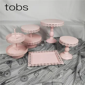 

4-5Pcs Pink white Cake Stand Set Round Metal