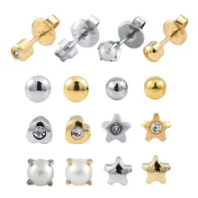 12 пар хирургические стальные ювелирные украшения серьги со стразами серьги-гвоздики смешанные цвета различные формы Звезда Сердце Луна и жемчуг 20 Калибр