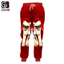 OGKB мужские осенние новые свободные красные спортивные брюки с 3D принтом забавная маска Санта Клаус Большие размеры мужские спортивные штаны