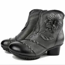 2017 High Quality Mujer Chaussure Women Genuine Leather Boots Casual Ladies Handmade Women Ankle Boots Fur Snow boots B1876