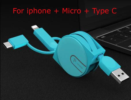 Oatsbasf 3 в 1 USB кабель для iPhone X 6 7 8 плюс 5 5S iPad 2 Быстрая Зарядка Кабели для samsung xiaomi huawei Micro Тип c - Цвет: Blue 3 in 1
