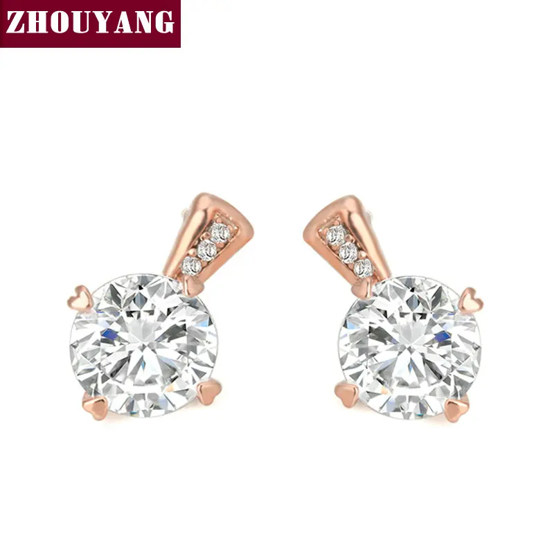 

ZHOUYANG Top Quality Classic Simplicity Cubic Zirconia Rose Gold Color Earring Genuine Austrian Crystal ZYE801 ZYE802