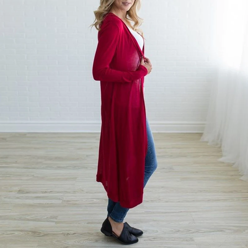 New Women Long Sleeve Solid Long Cardigan Ladies Casual Party Coat Kimono Jacket