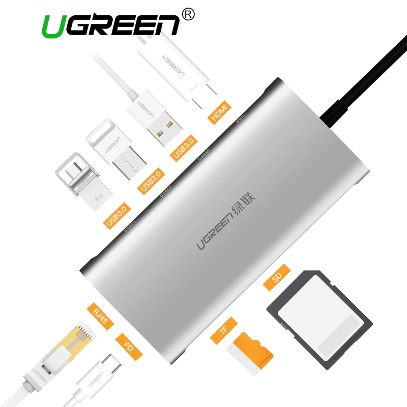 USB концентратор Ugreen с C на HDMI VGA RJ45 PD Thunderbolt 3 адаптер для MacBook Samsung Galaxy S9 Huawei P20 Pro Type 0