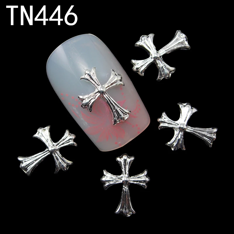 10pcs Silver Glitter 3d Cross Nail Art Decorations with Rhinestones