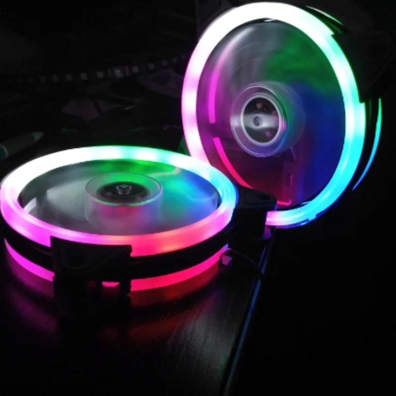 

Colorful 120mm Double Aperture Multicolored LED Computer Case PC Cooling Fan RGB Adjust Quiet + IR Remote Cooler Fans For CPU