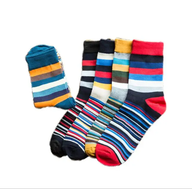 Fashion Casual Cotton Rainbow Socks Men's colorful Autumn color striped