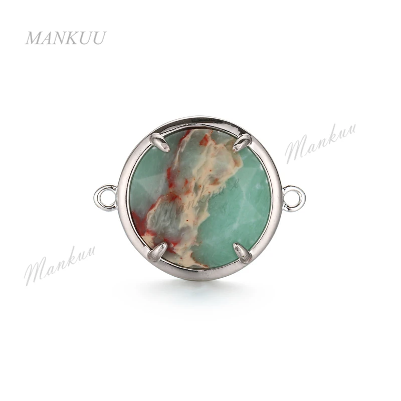 

SSJC019 Sea Sediment Jaspers Round Pendant Connector for DIY Jewelry Silver Electroplate Necklace Bracelet Charm 16.6*16.6mm