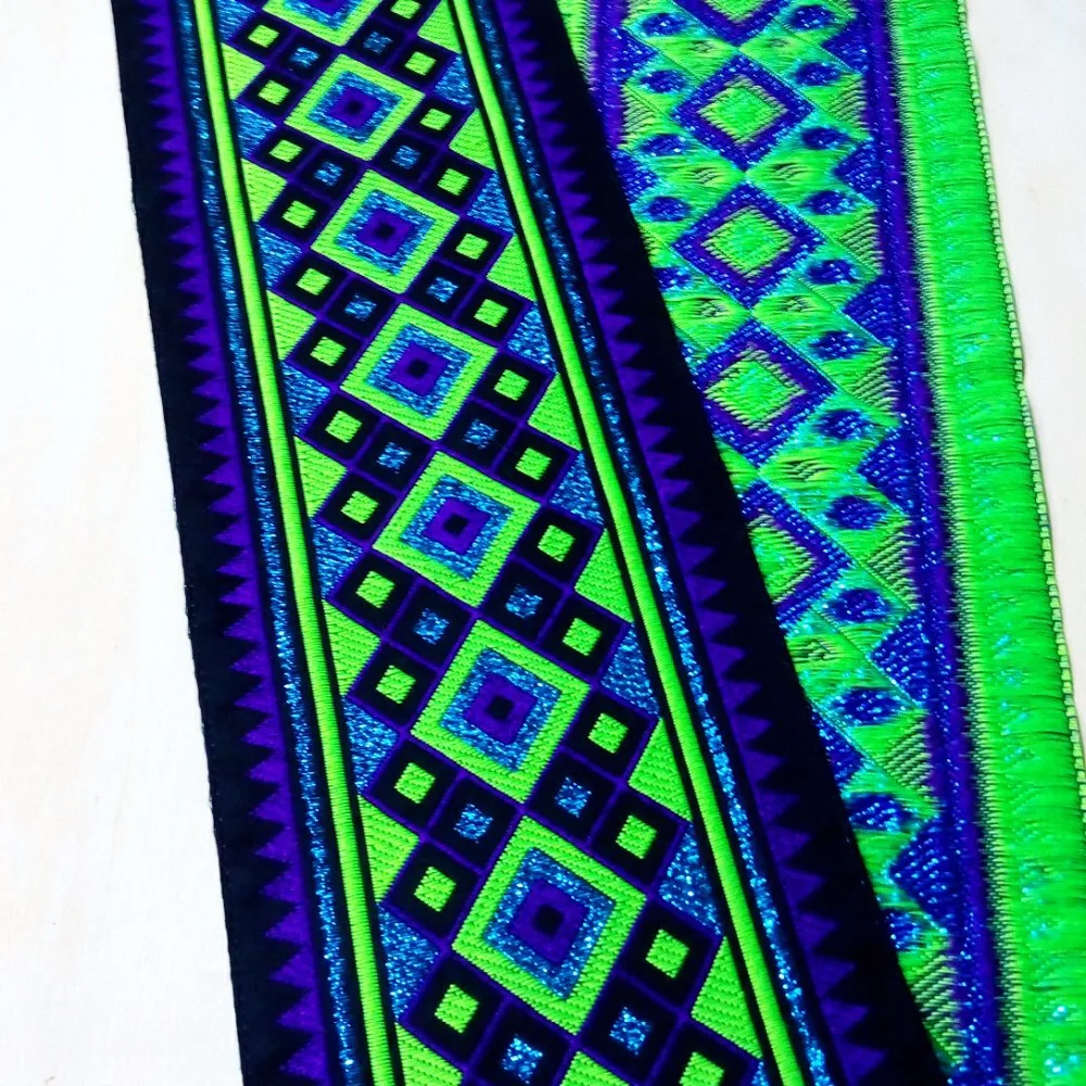 

10cm 4' Blue Green Ethnic Rhombus Blocks Zigzag Trim Costume Curtain Laciness National Jacquard Ribbon Embroidery Woven Webbing