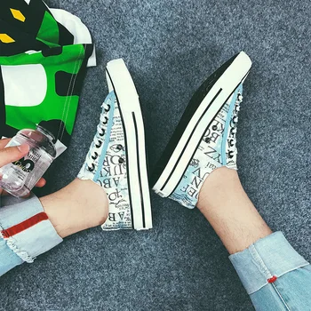 

Autumn new men's canvas shoes fashion casual men's shoes breathable lace up flat shoes