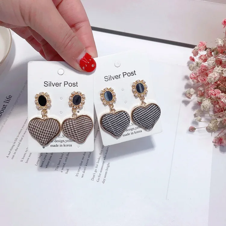 vintage lattice heart earrings  925 silver post Hypoallergenic fadeless fashion jewelry stud earrings for women girl gift