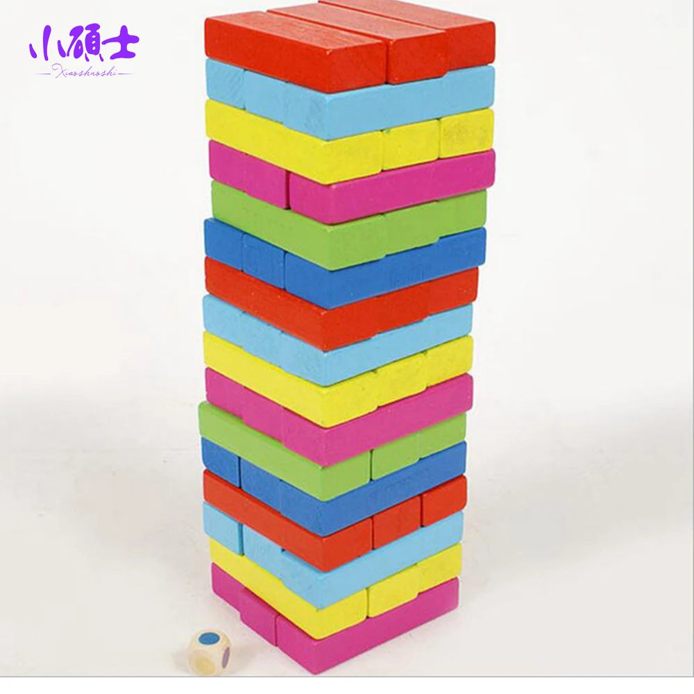 

48PCS Colourful Wooden Tower Jenga Building Blocks For Children Kids Educational Intelligence Bricks Model Games Adult Toys