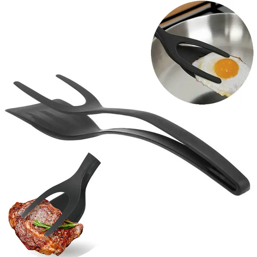 

Barbecue Clamp Flipper Spatula Turners 2 in 1 Non-Stick Fried Eggs Spatula Turners Silicone Bread Tongs Cooking Tools