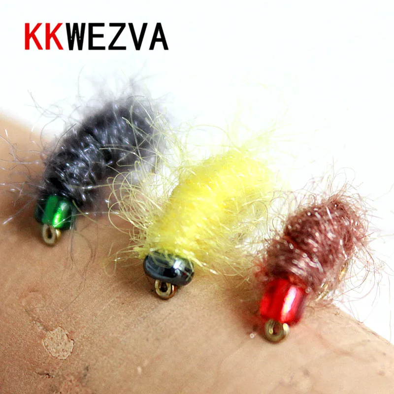 

KKWEZVA 24PCS/Set Promotion Stained Glass Bead Head Nymph Scud Midge Fly Fishing Flies for Fly Trout Fishing Lures Baits