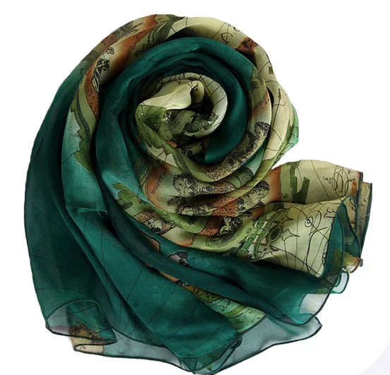 Чистый Шелковый шарф хиджаб Кепка шарф с принтом международной карты дизайн бренда шаль обернуть квадратные шарфы большого размера