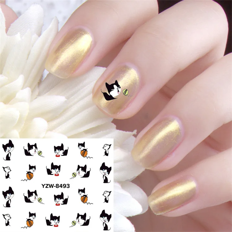 YZW милые животные серия кошка волк Фламинго сова цветок дизайн ногтей переводные наклейки слайдер для маникюра украшения ногтей - Цвет: YZW-8493
