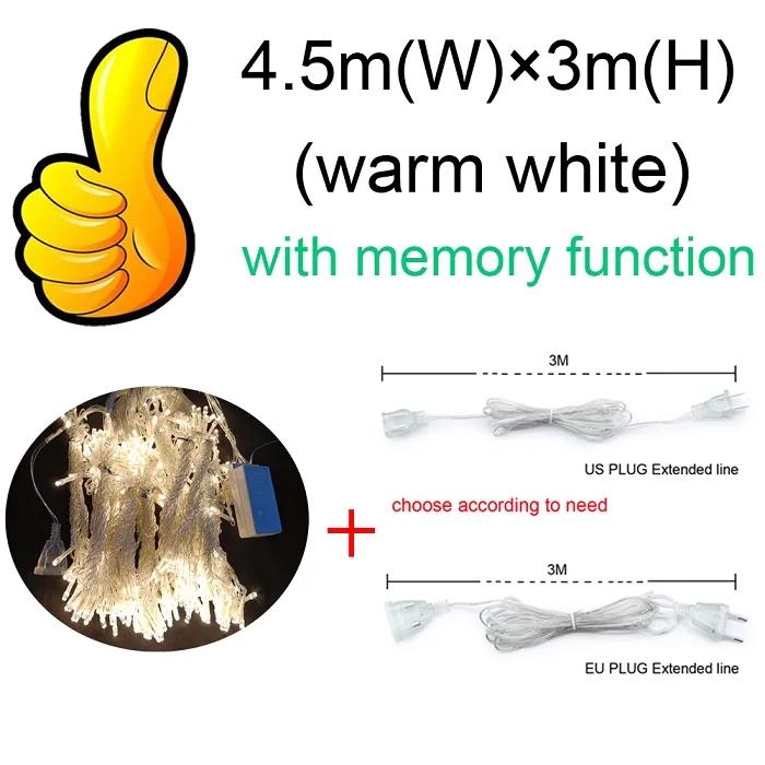Warm white with line 4,5 м x 3 м 304 светодиодов для дома, улицы, праздника, Рождества, декоративные свадебные, рождественские гирлянды, сказочные гирлянды, гирлянды, вечерние гирлянды - Испускаемый цвет: Warm white with line