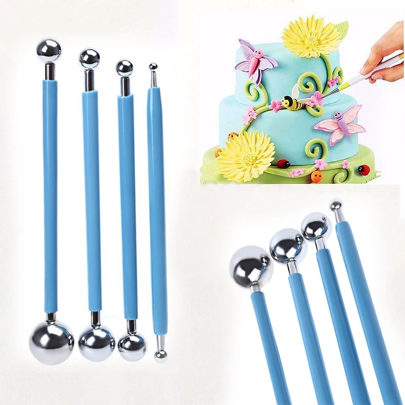 

4pcs Stainless Molding Ball Tool Sticks Sugar Craft Fondant Cake Decorating Kit Flower Molds Kitchen Dessert Decoration 8A0881