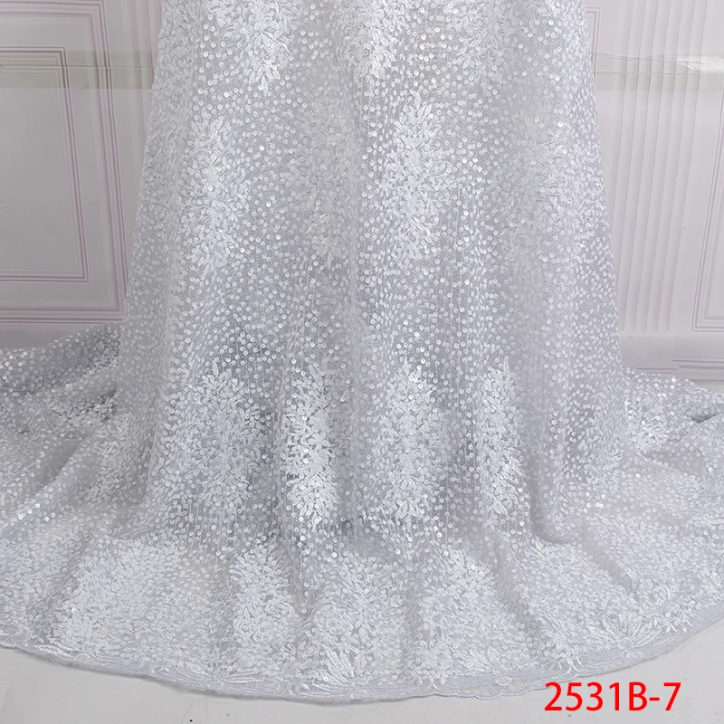 

French Organza Lace Fabric 2019 White Latest african lace fabric with embroidery mesh tulle Sequins lace Dress XZ2531B-2