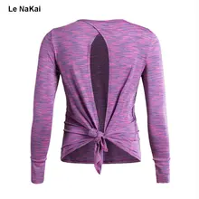 Le NaKai/Удобная спортивная дышащая одежда для йоги с длинными рукавами, топ для йоги с открытой спиной, футболки для фитнеса, спортивные майки, топ для йоги с вырезами