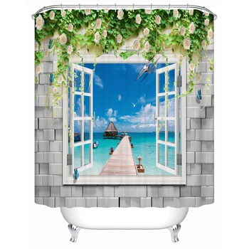 

Shower Curtains Beautiful Seaside Scenery Eco-Friendly Bathroom Products Shower Curtains Bathroom Curtain FJ-148
