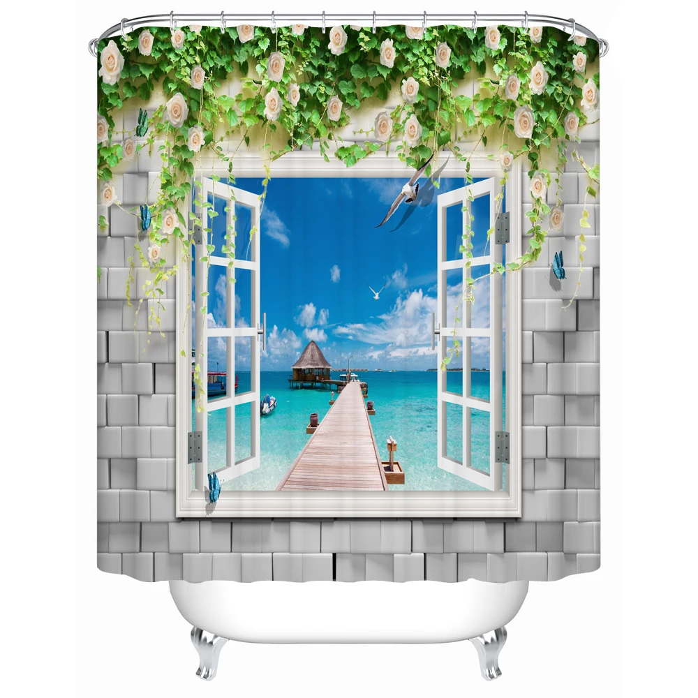 Shower Tirai Indah Pemandangan Pantai Ramah Lingkungan Produk Kamar