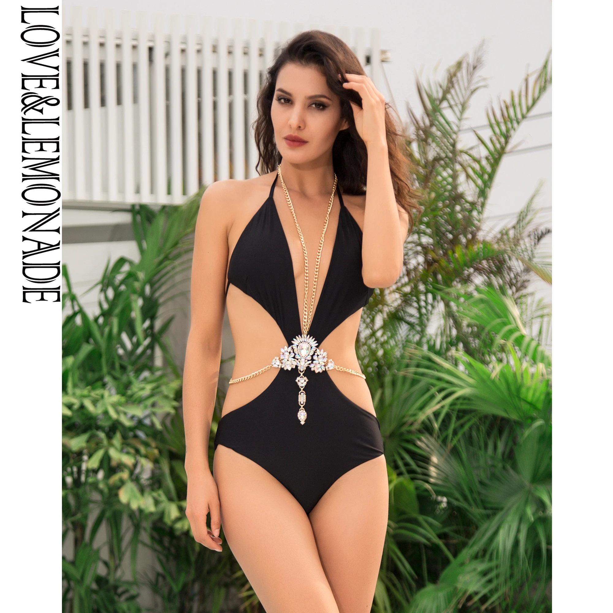 Украшения LOVE & LEMONADE LM1181 черная металлическая цепь с резным узором из горного