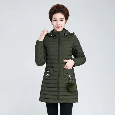 Зимний съемный теплый жакет с капюшоном свободный хлопок среднего возраста женская верхняя одежда большой размер Повседневная Женская куртка зимний топ 6XL - Цвет: ArmyGreen