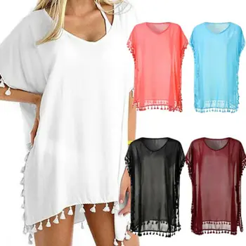 

2019 New Fashion Solid Women's Short Sleeveless Loose Long Short Dress Lady Summer Casual Cover Up Perspective Dress One-size