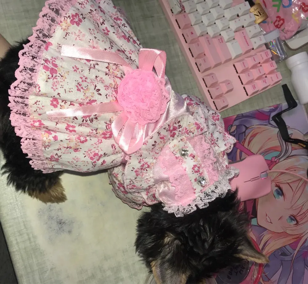 Кружевная шелковая ткань с рукавами-пузырьками, платье для собак, товары для домашних животных, одежда для собак, щенков, кошек, одежда для животных, цветочный хлопок