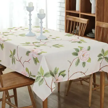 

Europe Cotton Table cloth Pink Plant Flowers Printed Rectangle Tablecloth Multi-purpose Dustproof Dining table Cover