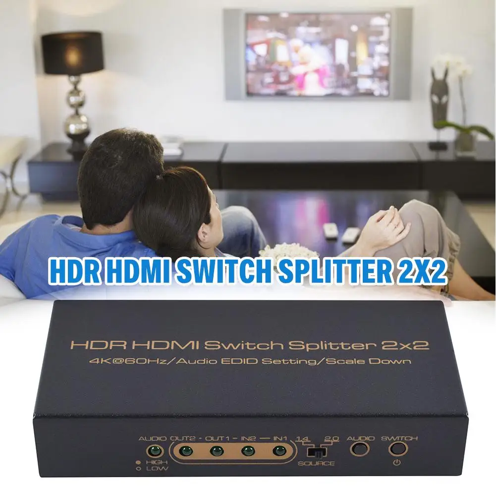 

HDR HDMI Switcher Splitter 2x2 4K@60HZ/Audio EDID Settings/Resolution Backward Compatibility Full HD 1080P 4K 2K HDMI Switch Box