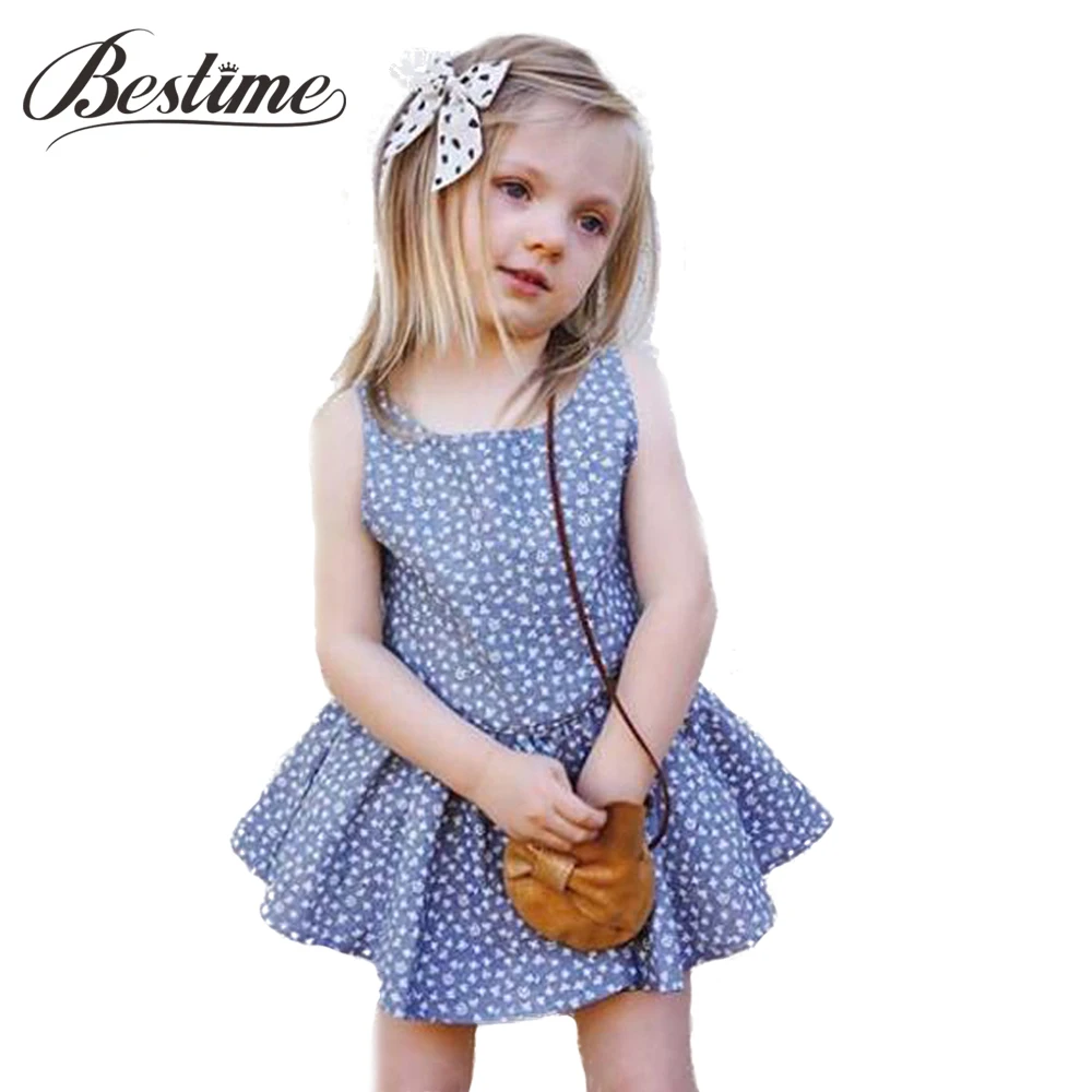 Buy Blue Cotton Infant Baby Romper Dress Sleeveless Toddler Dress Fashion Baby