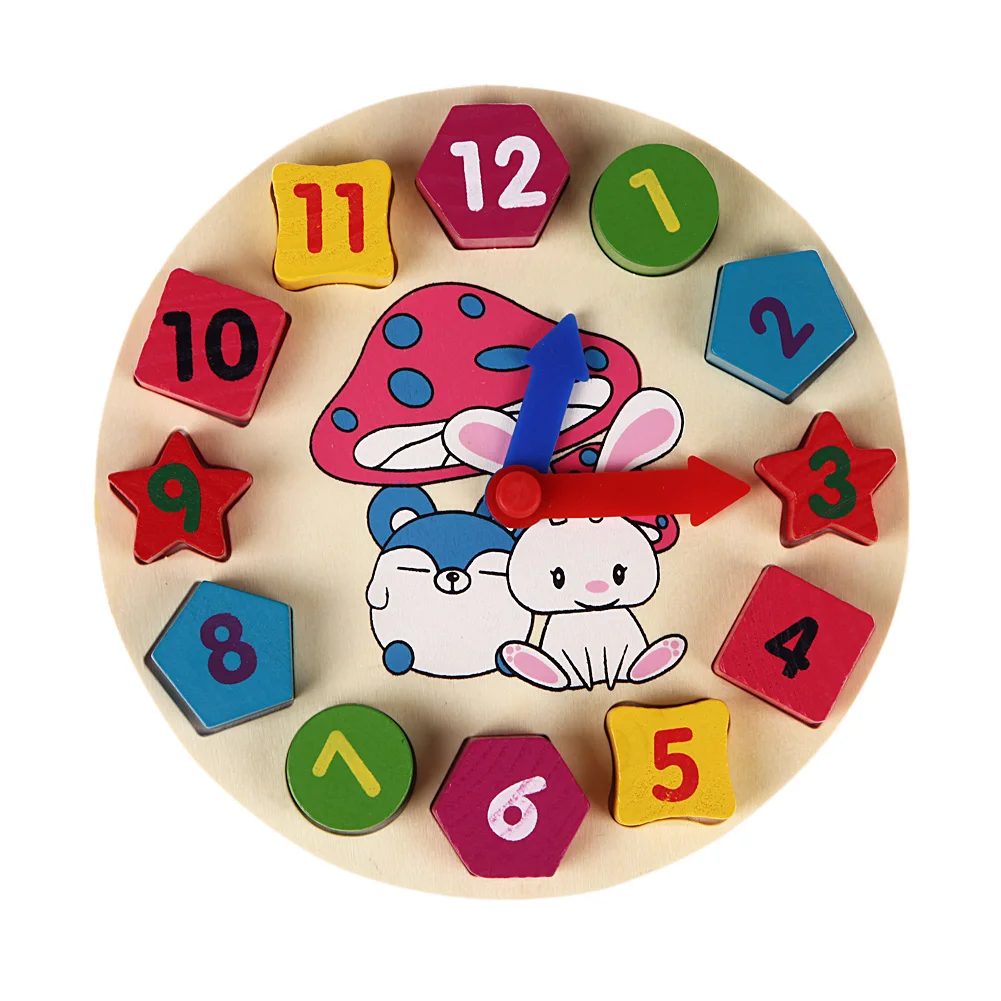 Wooden 12 Number Clock font b Toy b font Baby Colorful Puzzle Digital Geometry Clock Educational