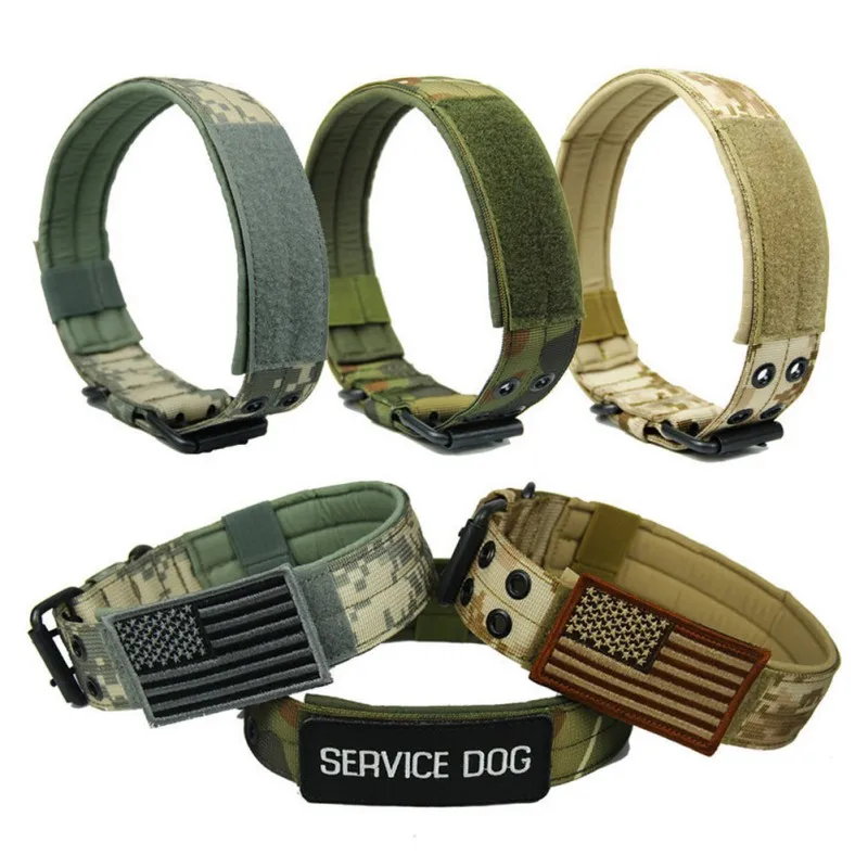 Adjustable Nylon Tactical Military Dog Collar With 2 Rows Buckle And Leash Ring For Training Army Dog