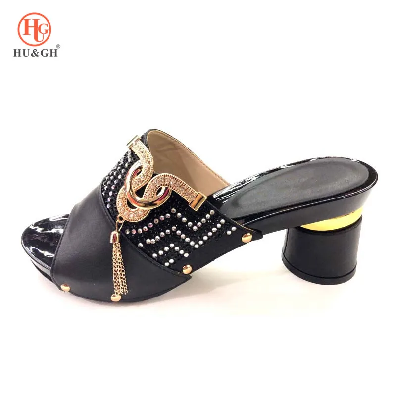 

2019 African Party Shoes without Matching Bag for Women Ladies Italian Design Shoes Black Color PU Leather Sandals Wedding Party