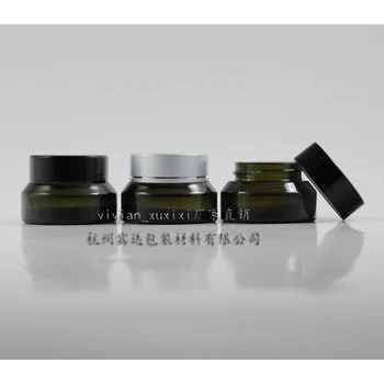 

15g olive green glass cream jar with black/silver aluminum lid, 15g cosmetic jar,packing for sample/eye cream,15g mini bottle